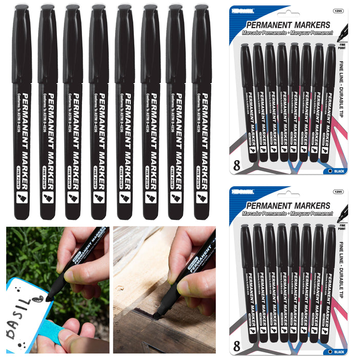 16 Pc Permanent Markers Pen Multi Surface Water Fade Resistant Black Fine Point