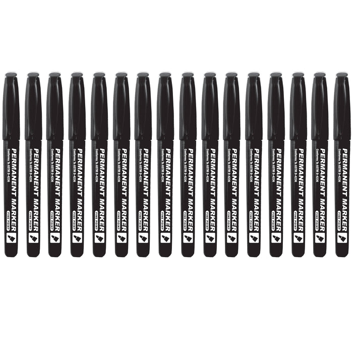 16 Pc Permanent Markers Pen Multi Surface Water Fade Resistant Black Fine Point