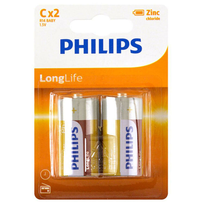 8 X Philips C Batteries 1.5V R14 Baby Zinc Chloride Battery Clocks Toys Ex 2023
