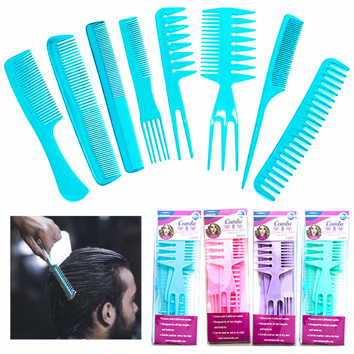 8 Pc Assorted Hair Combs Fine Tooth Rat Tail Salon Professional Styling Plastic