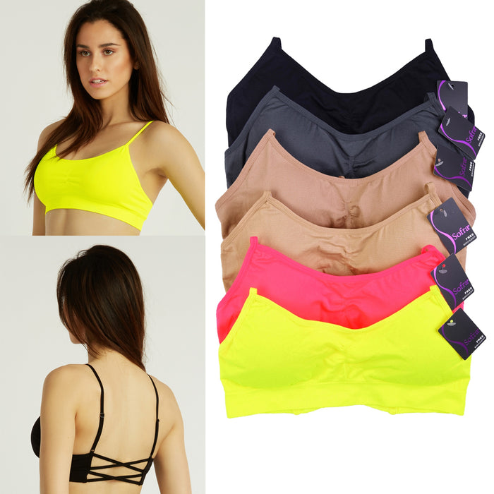 3 Pc Sports Bra Tank Shirred Front Light Pad Cup Seamless Active Wear Yoga Gym