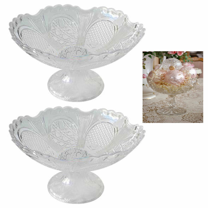 2 Pk Crystal Bowls Footed Fruit Stand Candy Dish Table Decoration Plastic Clear