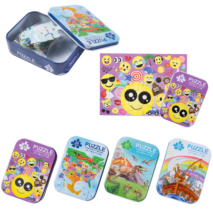1 PC Assorted Puzzles in Tin Can Emoji Dino United States Puzzle Kids 24pc 5"X7"