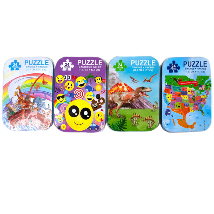 1 PC Assorted Puzzles in Tin Can Emoji Dino United States Puzzle Kids 24pc 5"X7"
