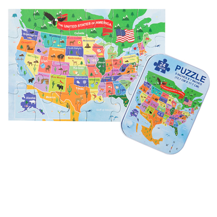 1 PC Assorted Puzzles in Tin Can Emoji Dino United States Puzzle Kids 24pc 5"X7"