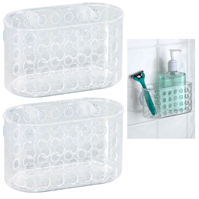 2 Soap Dish Basket Suction Glitter Wall Holder Bathroom Sponge Tray Shower Caddy