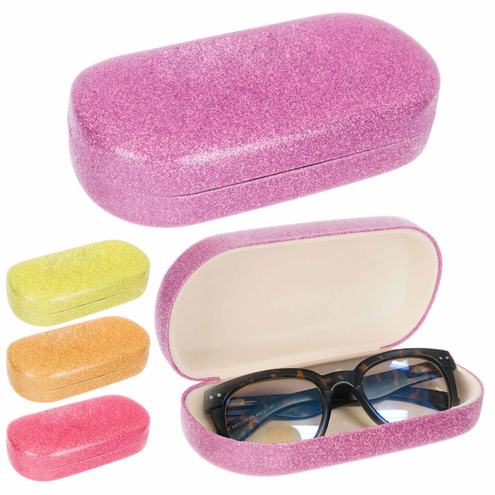 4 Pc Sunglasses Hard Case Eye Glasses Neon Glitter Clam Shell Large Storage Gift