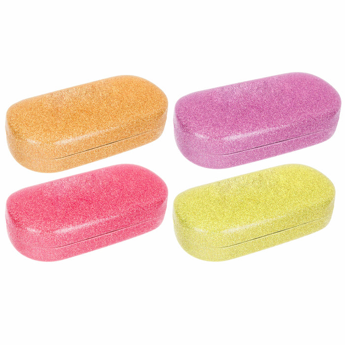 4 Pc Sunglasses Hard Case Eye Glasses Neon Glitter Clam Shell Large Storage Gift