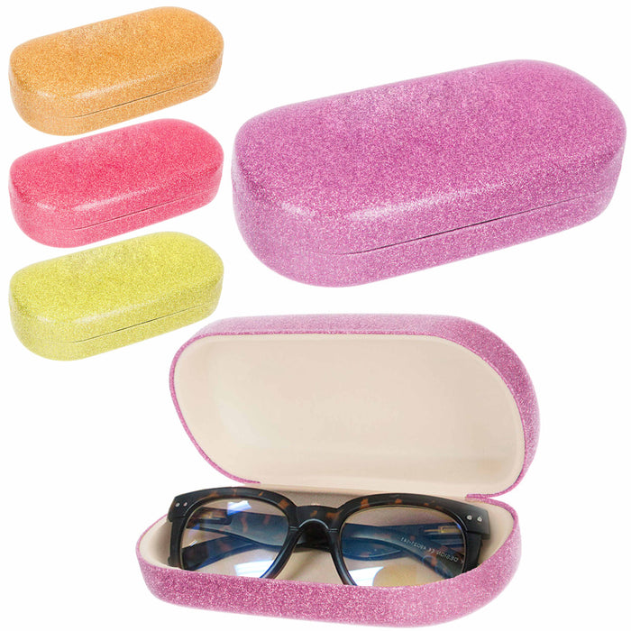 4 Pc Sunglasses Hard Case Eye Glasses Neon Glitter Clam Shell Large Storage Gift