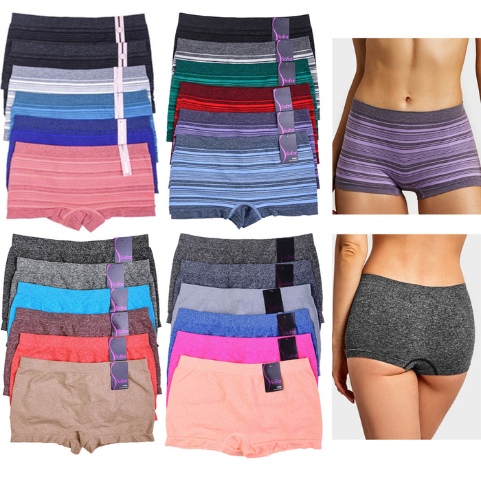 6 Pack Seamless Boyshorts Womens Underwear Lot Booty Panties Boxer Brief Spandex