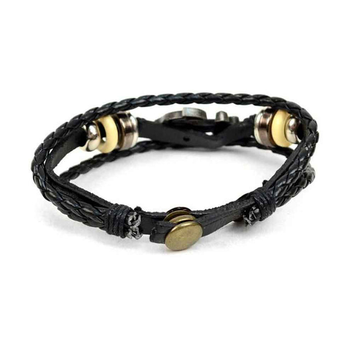 Men Women Adjustable Genuine Leather Bracelet Bangle Wristband Cuff Beads Anchor