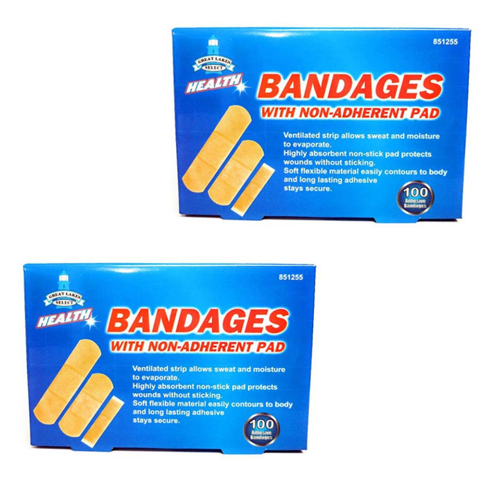 200 Ct Assorted Sizes Adhesive Bandages Non-Stick Pad Water Resistant First Aid
