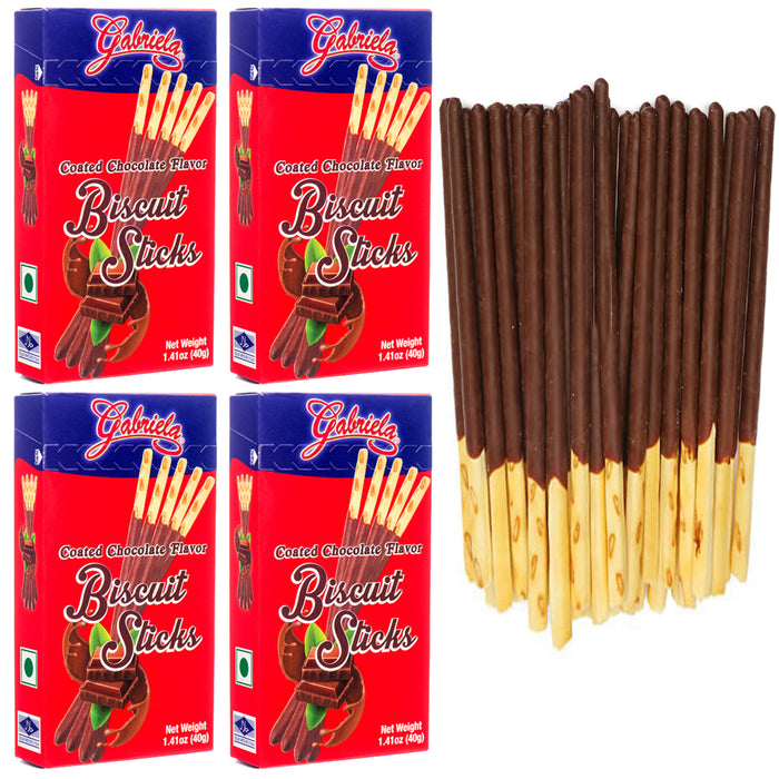 4 Packs Chocolate Covered Biscuit Sticks Straw Cocoa Cream Coated Dessert Snack
