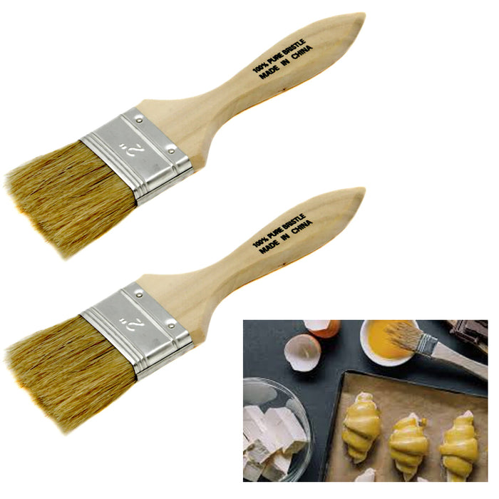 2 Pc Natural Bristle Pastry Brushes Basting Kitchen Cooking BBQ 2" Baking Tool