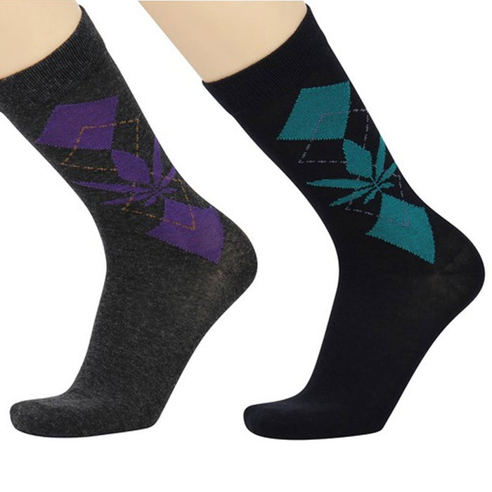3 Pair Men's Argyle Diamond Pattern Leaf Dress Socks Assorted Color Cotton 10-13