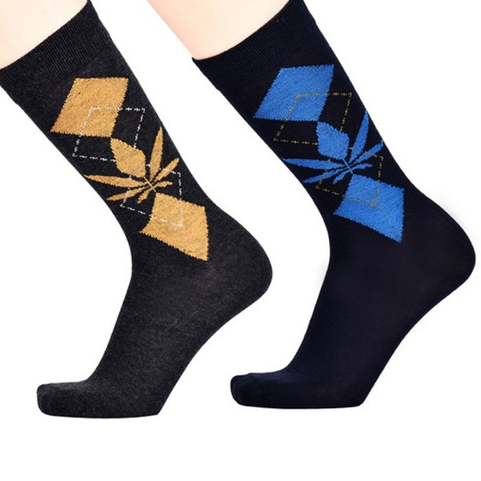 3 Pair Men's Argyle Diamond Pattern Leaf Dress Socks Assorted Color Cotton 10-13