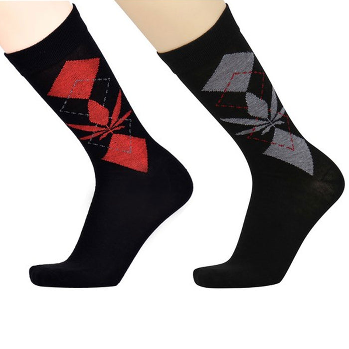 12 Pair Casual Crew Socks Cannabis Weed Leaf Pot Argyle Diamond Novelty 10-13