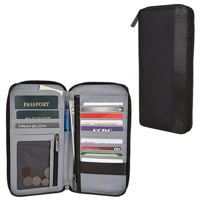Travelon Safe ID RFID Proof Zip Card Holder Clutch Wallet Passport Organizer New