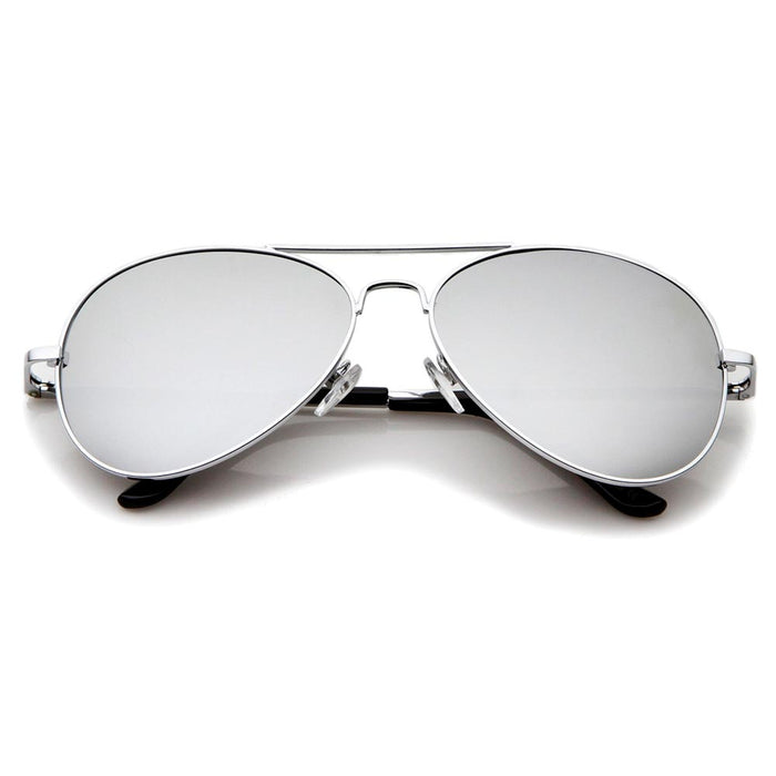 Large Pilot Sunglasses Silver Lens Vintage Retro Shades Style Men Women