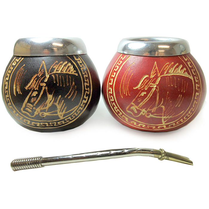 1 ARGENTINA MATE GOURD YERBA TEA WITH STRAW BOMBILLA KIT ARTISAN HANDMADE 3204