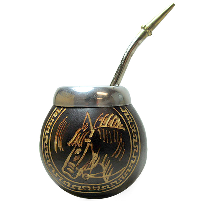 1 ARGENTINA MATE GOURD YERBA TEA WITH STRAW BOMBILLA KIT ARTISAN HANDMADE 3204