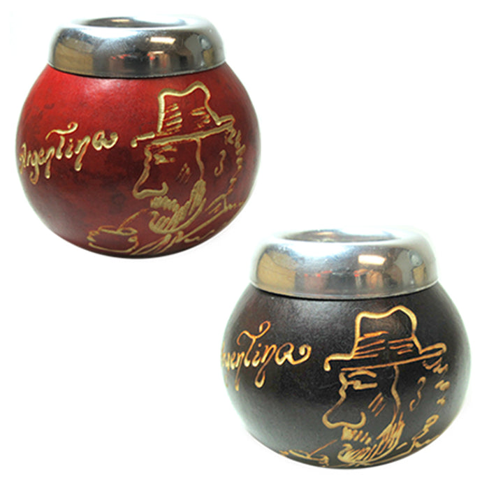 GAUCHO ENGRAVING ARGENTINA MATE GOURD WITH STRAW KIT ARTISAN HANDMADE NEW 3198