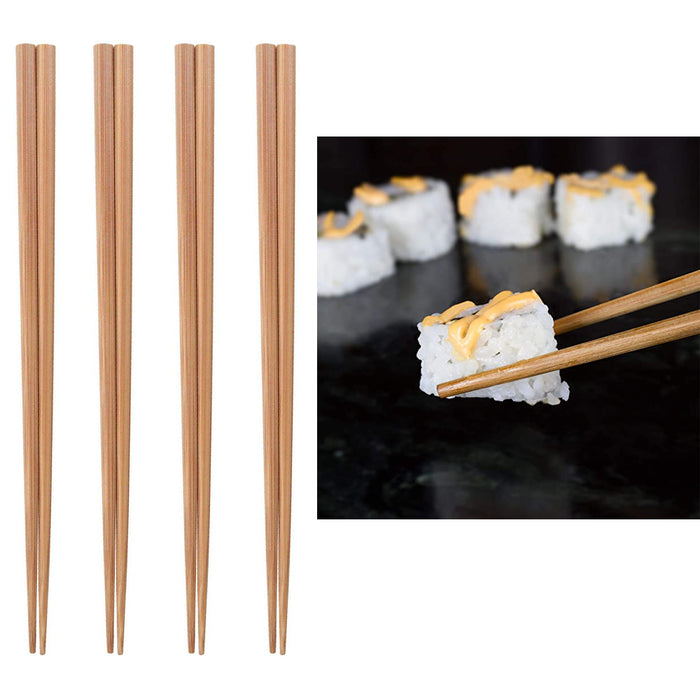 Bamboo Chopsticks 4 Pair Large 9.5" Wood Plain Set Japanese Chinese Food Eat