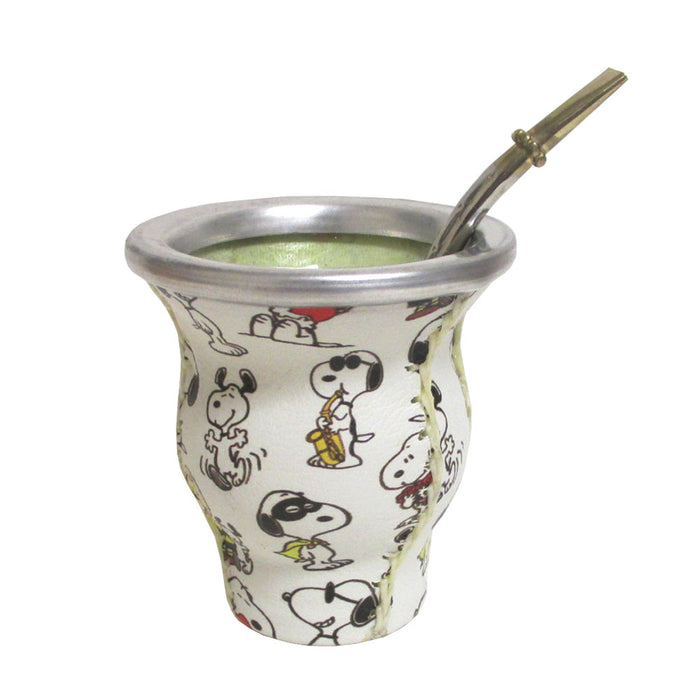 Snoopy Mate Gourd Bombilla Real Leather Straw Argentina Gaucho Drink Tea 5706