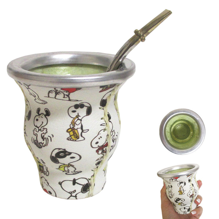 Snoopy Mate Gourd Bombilla Real Leather Straw Argentina Gaucho Drink Tea 5706