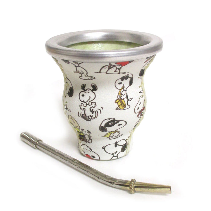 Snoopy Mate Gourd Bombilla Real Leather Straw Argentina Gaucho Drink Tea 5706