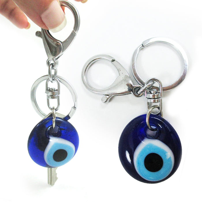 2 Blue Evil Eye Glass Keychain Ring Nazar Hamsa Good Lucky Charm Amule ...