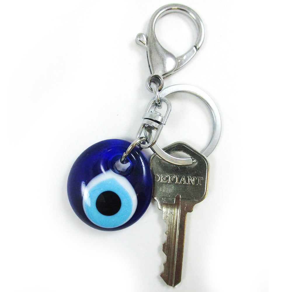 AllTopBargains Evil Eye Keychain Ring Blue Glass Beads Good Luck Charm Protection Car Hamsa New, Adult Unisex