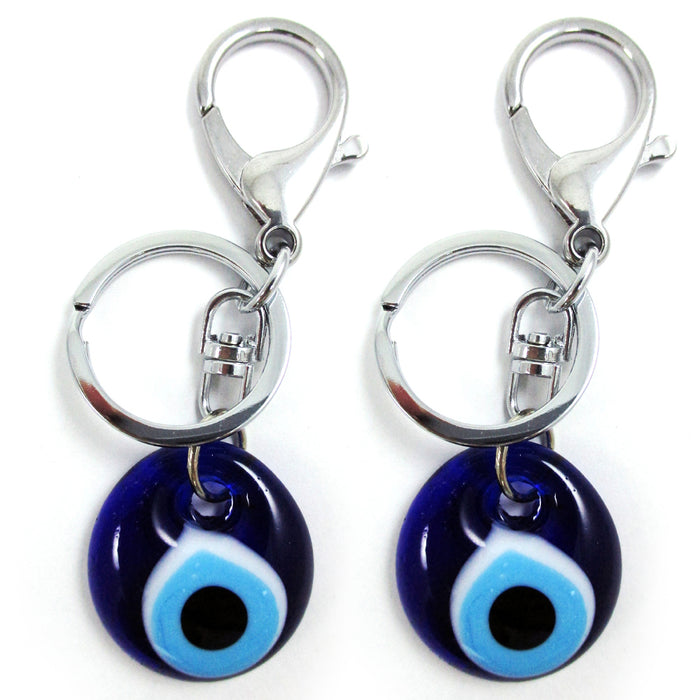 2 Blue Evil Eye Glass Keychain Ring Nazar Hamsa Good Lucky Charm Amulet Gift New