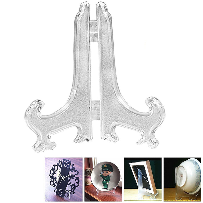 2Pc Plate Easel Photo Picture Frame Plastic Clear Pedestal Display Stand Holder