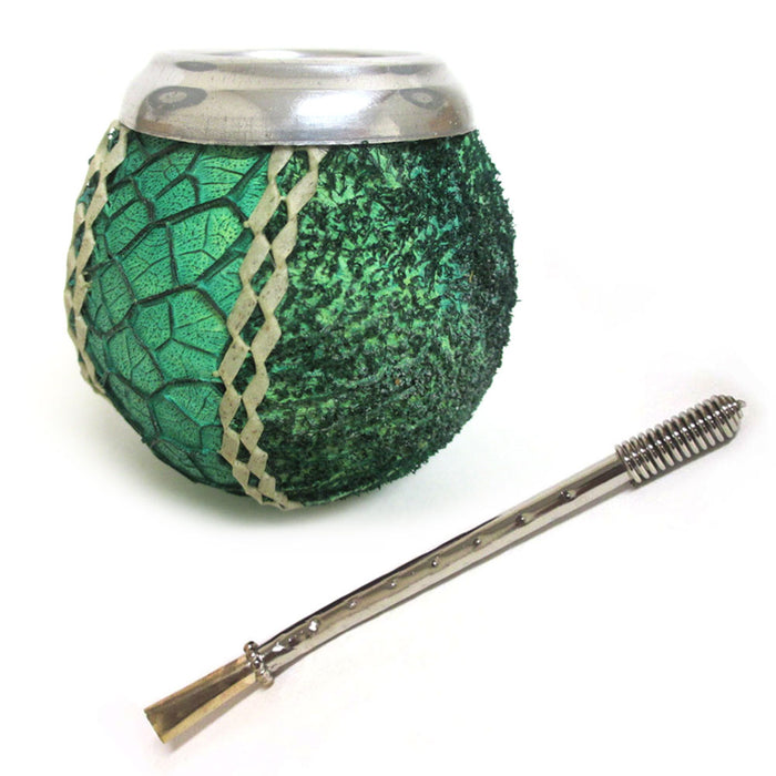 Snake Print Mate Gourd Yerba Tea Cup Straw Bombilla Handmade Detox Drink 3211