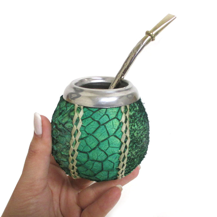Snake Print Mate Gourd Yerba Tea Cup Straw Bombilla Handmade Detox Drink 3211