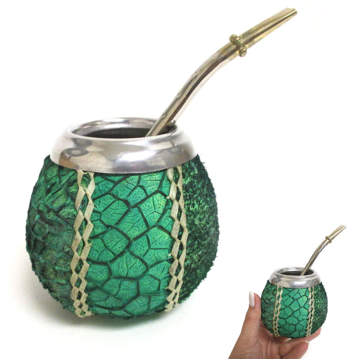 Snake Print Mate Gourd Yerba Tea Cup Straw Bombilla Handmade Detox Drink 3211