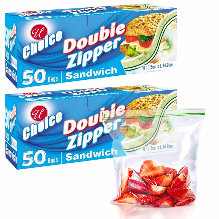 100 Ct Press Seal Sandwich Bags Poly Zip Baggies Lunch Snack School Food Storage