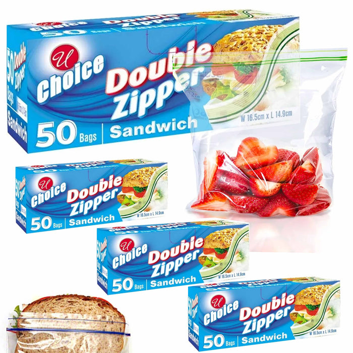 200 Ct Double Zipper Sandwich Bags Press Seal Lock Poly Baggies Food Storage