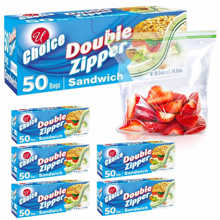 300 Ct Sandwich Bags Double Zipper Press Seal Lock Zip Poly Food Storage Baggies