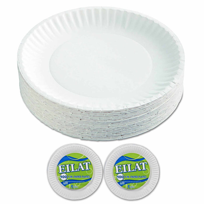 200 Ct 9" Disposable Paper Plates White Round Dinner Party Dinnerware Tableware