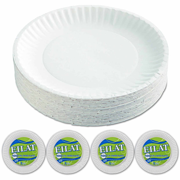 400 Ct Round Disposable Paper Plates Dinner Party Dinnerware Tableware White 9"