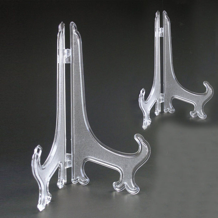 2Pc Plate Easel Photo Picture Frame Plastic Clear Pedestal Display Stand Holder
