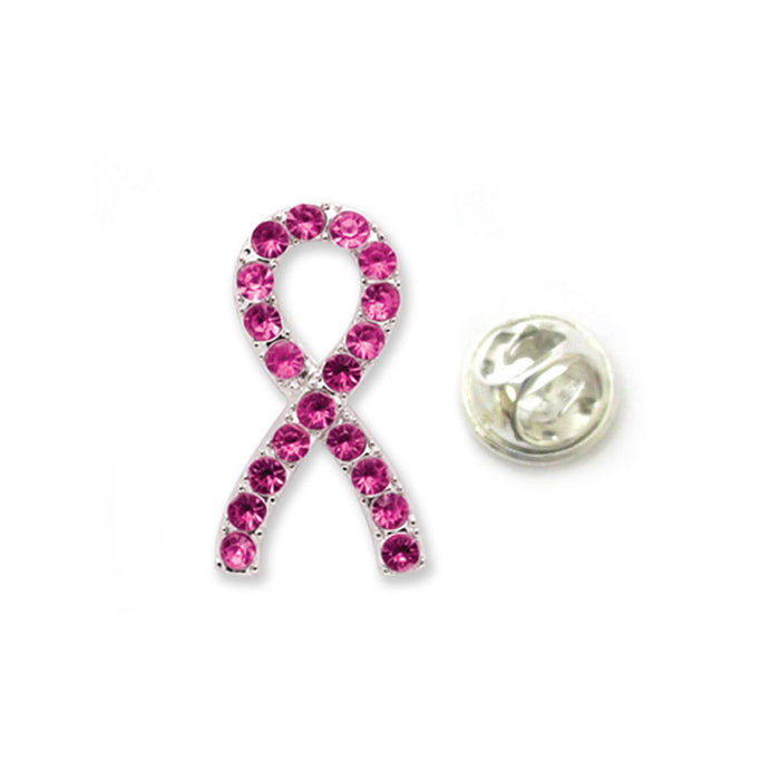 1 Pc Lapel Pin Breast Cancer Awareness Pink Crystal Ribbon Stone Show Support