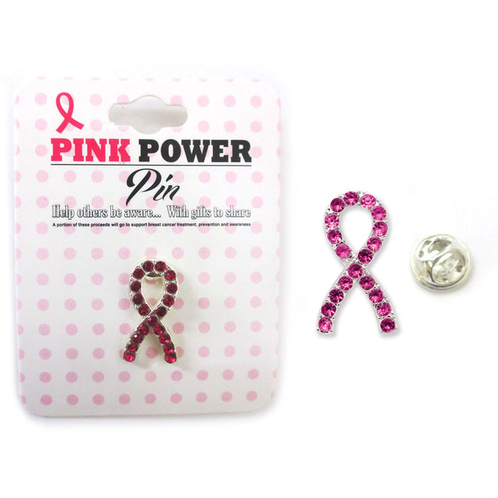1 Pc Lapel Pin Breast Cancer Awareness Pink Crystal Ribbon Stone Show Support