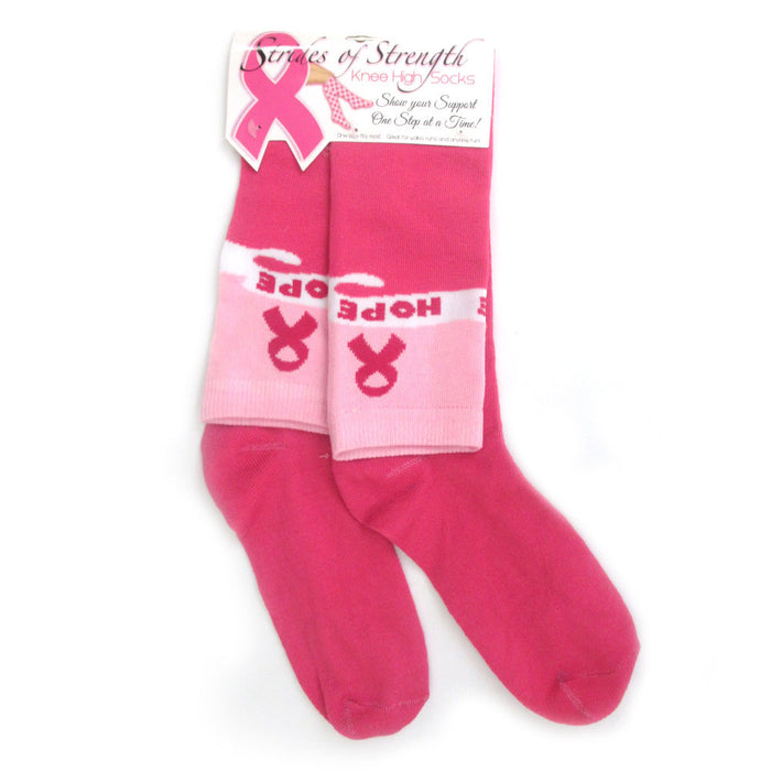 2 Pairs Pink Ribbon Knee High Socks Breast Cancer Awareness Support Womens New