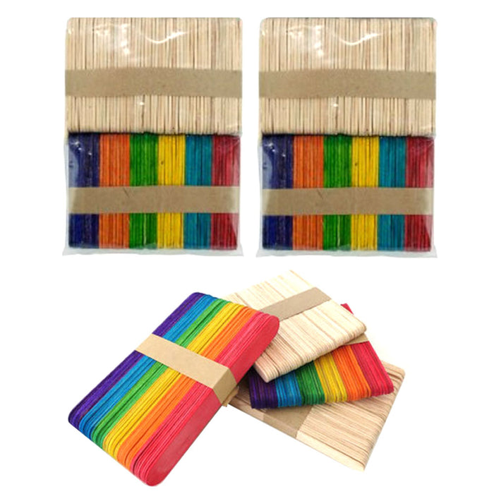 1200 Pcs Popsicle Sticks Bulk Craft Flat Natural Wood Multi Color 2 1/2" x 3/8"