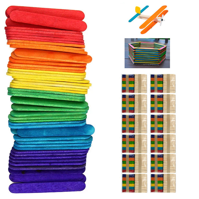 1200 Pcs Popsicle Sticks Bulk Craft Flat Natural Wood Multi Color 2 1/2" x 3/8"