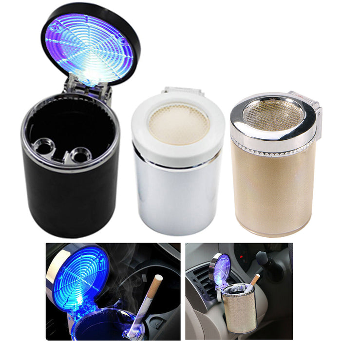 2 Pc Ashtray LED Light Butt Bucket Portable Ash Holder Auto Car Ashes Cup Smoke