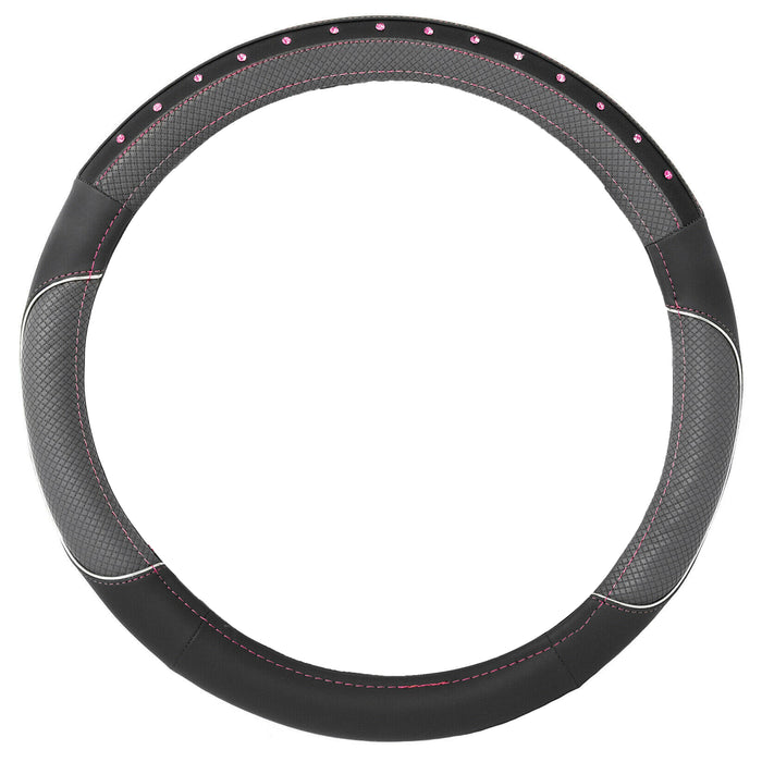 Diamond Leather Steering Wheel Cover Rhinestones Universal Fit 15" Car Protector